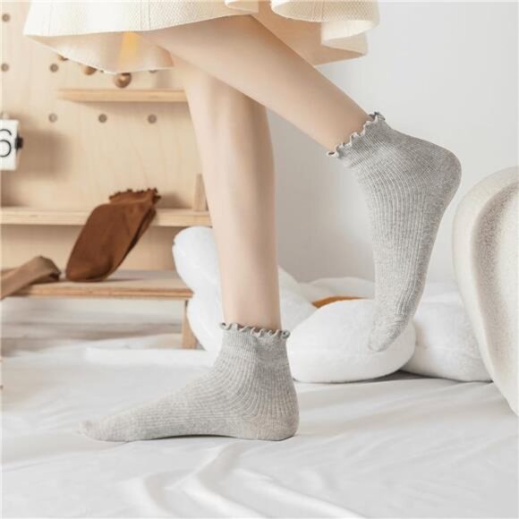 6 Pairs Womens Ruffle Ankle Socks Cotton Cute Frilly Turn Cuff Soft Breathable S - Picture 3 of 7